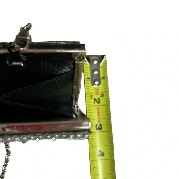 LAURA purse , women little black  clutch.Beads,shiny, weave,woven,silver chain - Picture 9 of 12